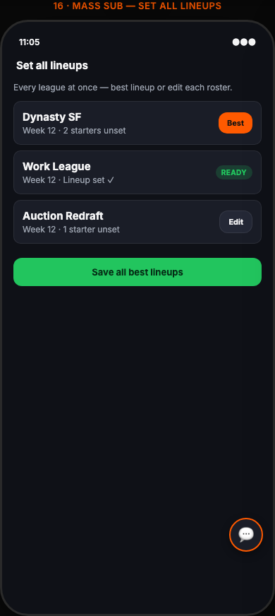 Set all lineups across multiple leagues